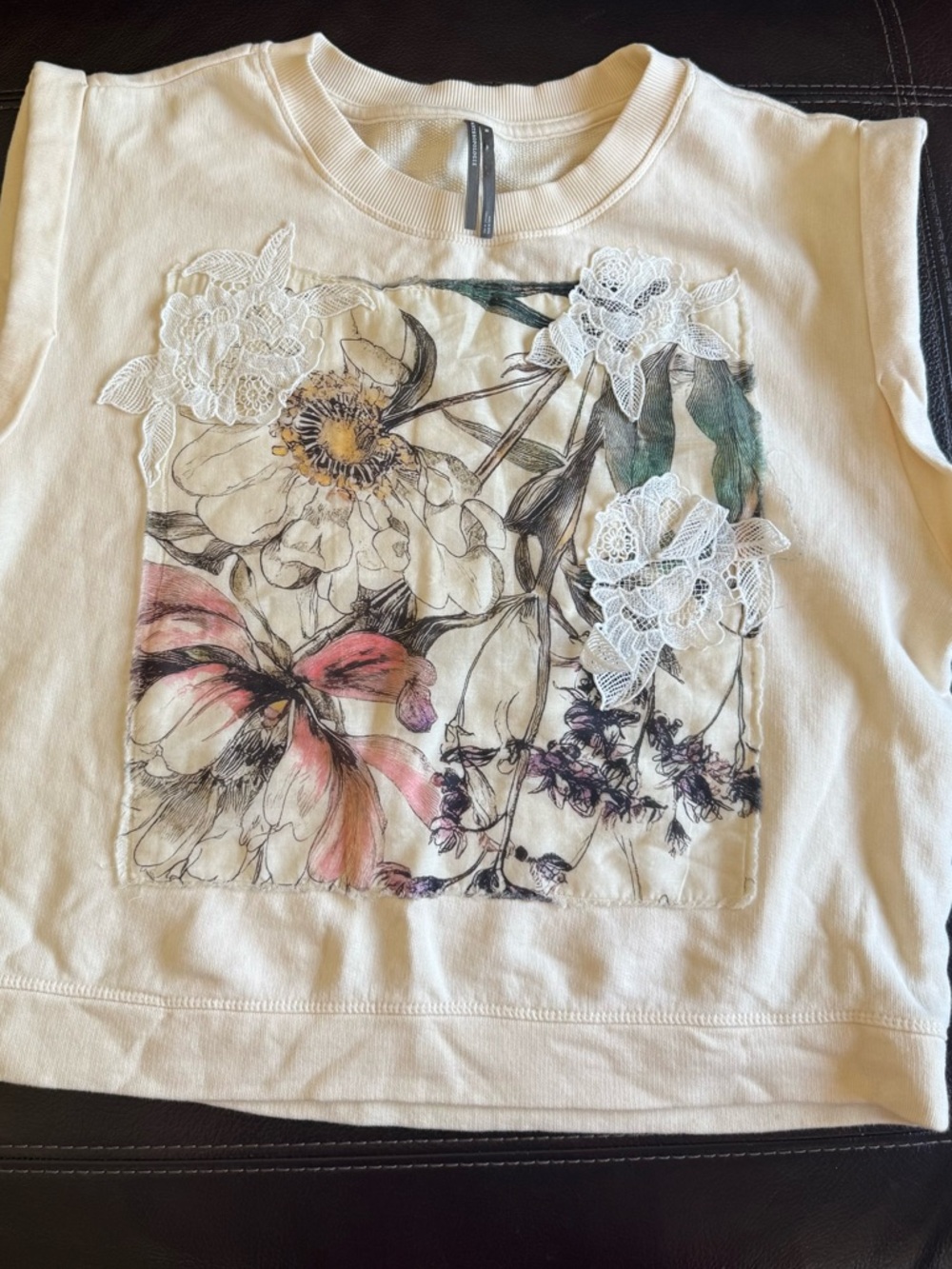 Anthropologie Cream Floral Lace-Appliqué Tank